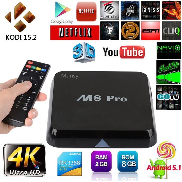 Mansy Genuine KODI(XBMC) M8PRO RK3368 Octa-core Smart Android TV Box 1080p Hdmi 4K Free Live sport Movies
