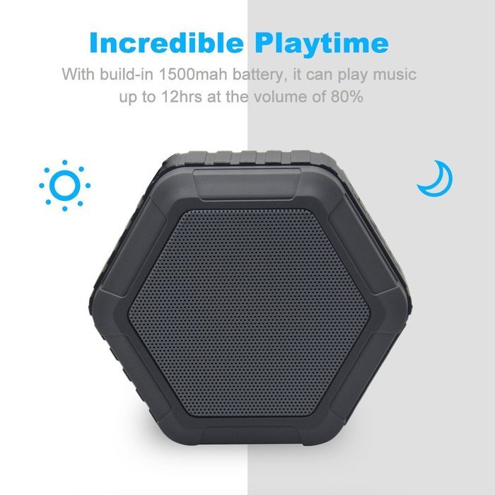 BEW Waterproof Portable Bluetooth Speaker for Outdoor or Shower (Black) N5
