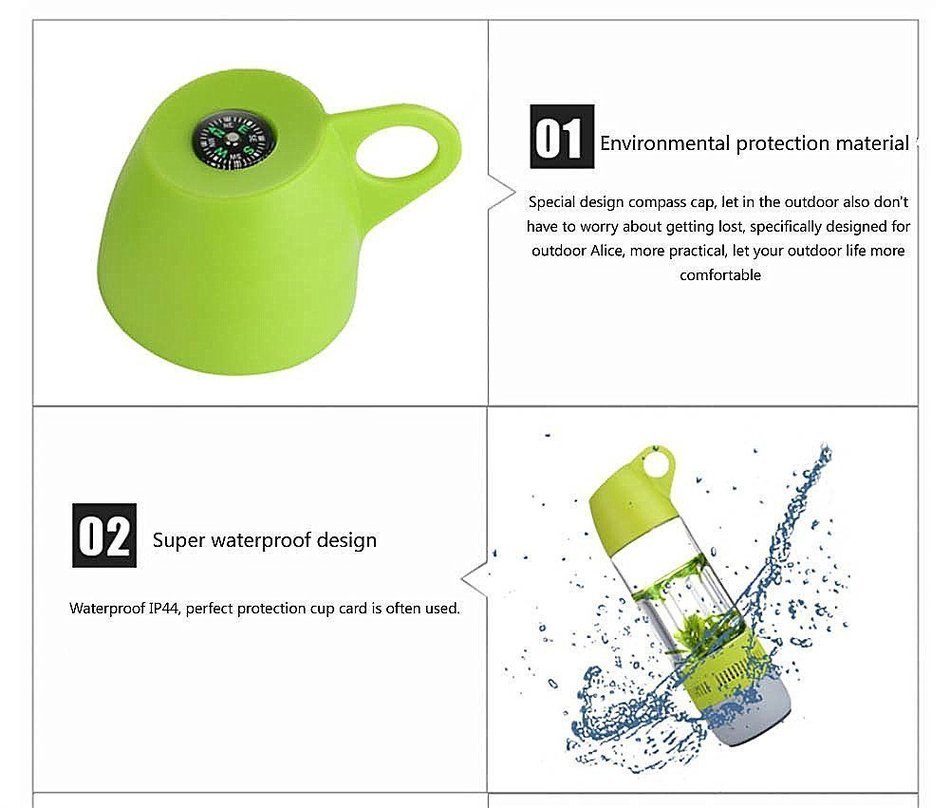 YIKD Outdoor Sport water Bottle Bluetooth speaker 2 in 1 400ml Bottle Portable 10m Wireless Bluetooth 3.0 Speaker... N7