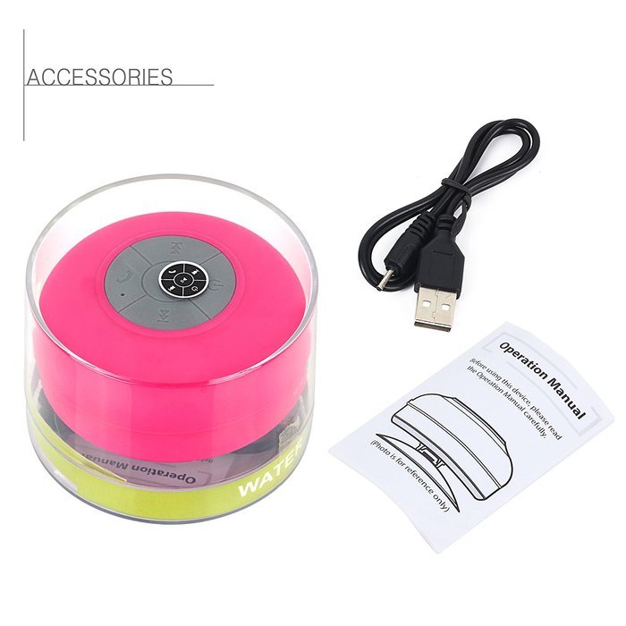 Foolly Waterproof Bluetooth Shower Speakers with Suction Cup & Mic Handsfree for Phone Call Pink N9