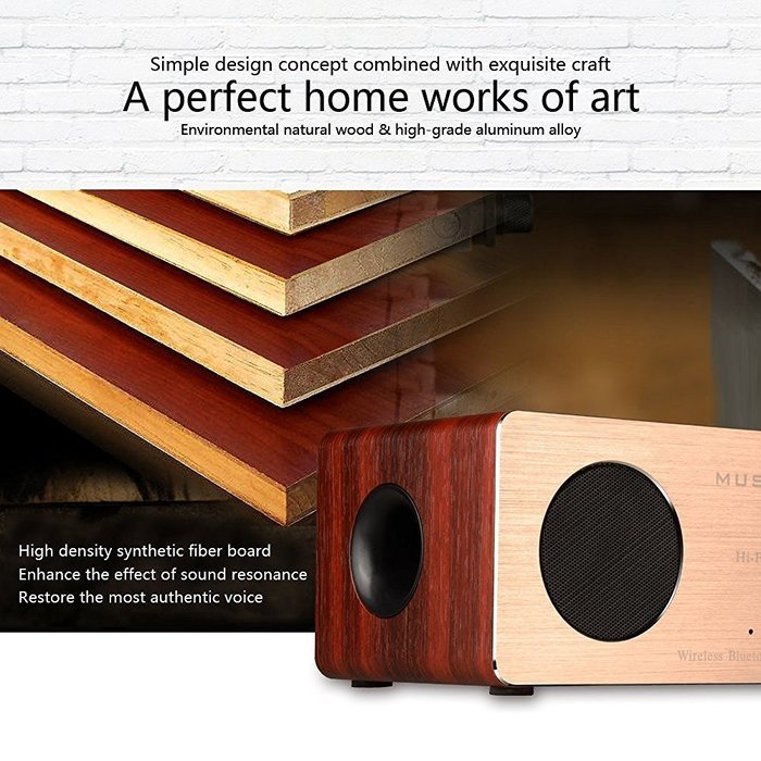 10W Portable Wireless wooden Bluetooth 3.0 Speaker with Enhanced Bass HI-FI Surround Dual Stereo Sound Speaker... N4