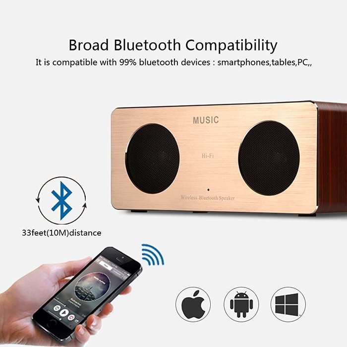 10W Portable Wireless wooden Bluetooth 3.0 Speaker with Enhanced Bass HI-FI Surround Dual Stereo Sound Speaker... N7