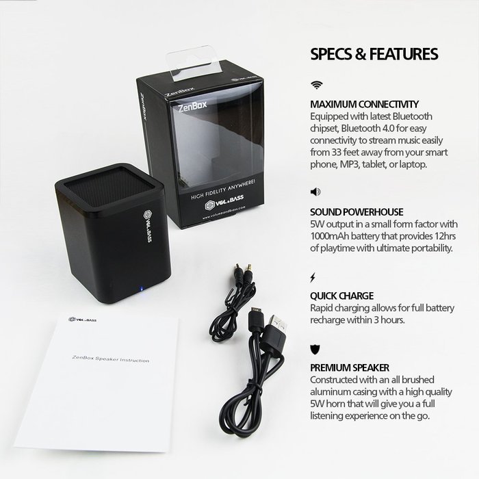 VOL&BASS mbox Wireless Bluetooth Speaker 4.0 Powerful Sound, Ultra Portable with High Definition Drivers and 12... N7