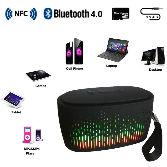 BOOMER VIVI B35 Wireless NFC/Bluetooth Speaker w/ LED Spectrum Light Show (Built-in MIC, AUX Jack, TF Card Slot... N5