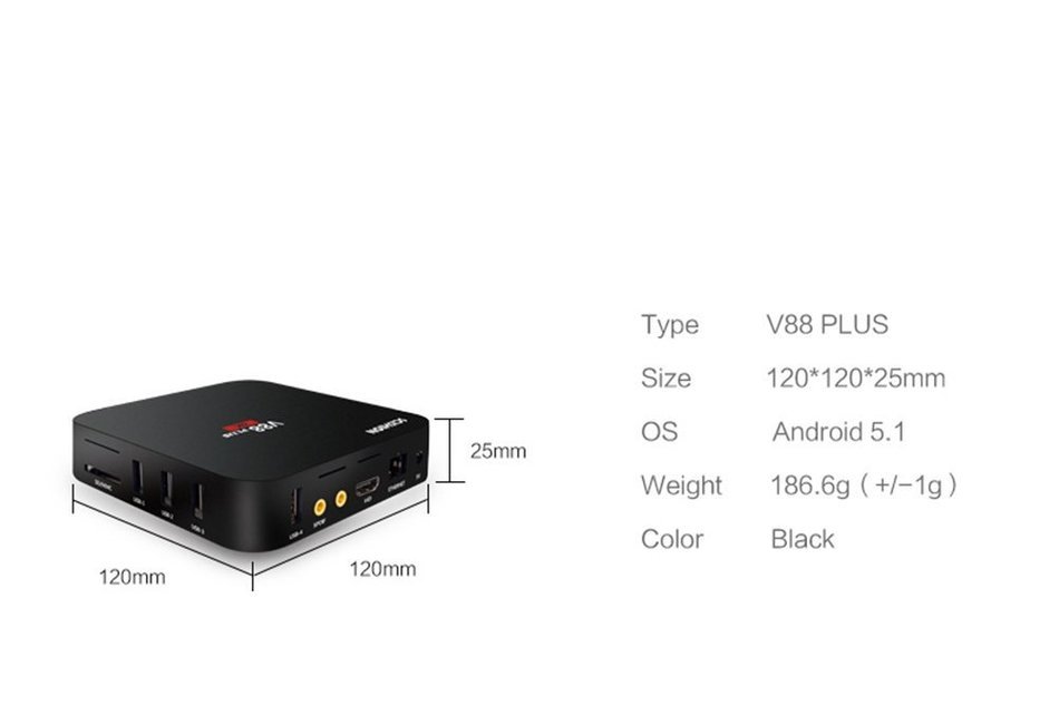 V88 Plus Android 5.1 Rockchip 3229 Quad-Core (1.5GHZ) 2GB/8GB WiFi H.265 4K Smart TV Box Multimedia Player N6