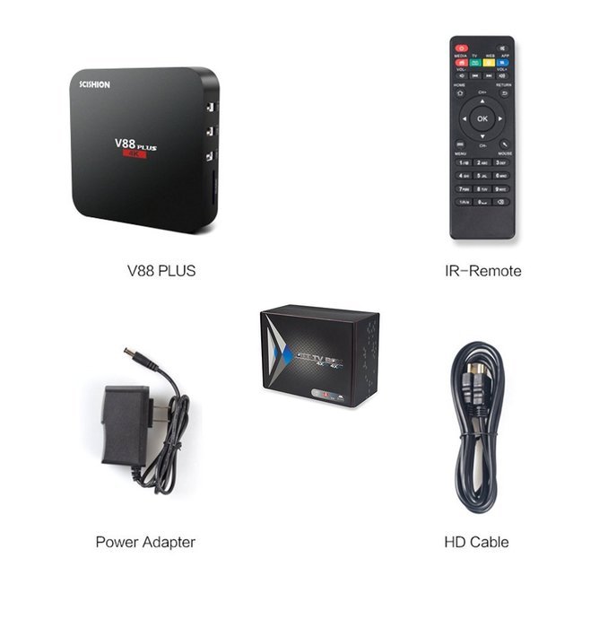 V88 Plus Android 5.1 Rockchip 3229 Quad-Core (1.5GHZ) 2GB/8GB WiFi H.265 4K Smart TV Box Multimedia Player N7