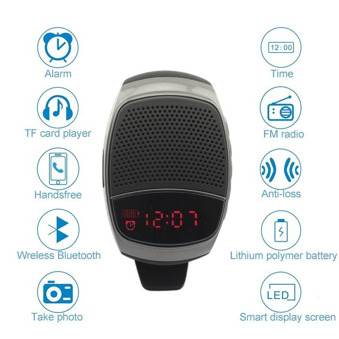 WaterLuu Multifunctional Bluetooth Watch Speaker with LCD Screen +Alarm Clock + Bluetooth Selfie + MP3 Music Player... N3