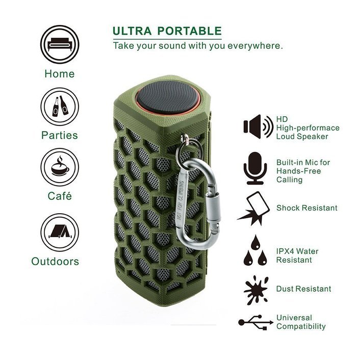 Hapyia Waterproof Wireless Bluetooth Speaker - Black N15