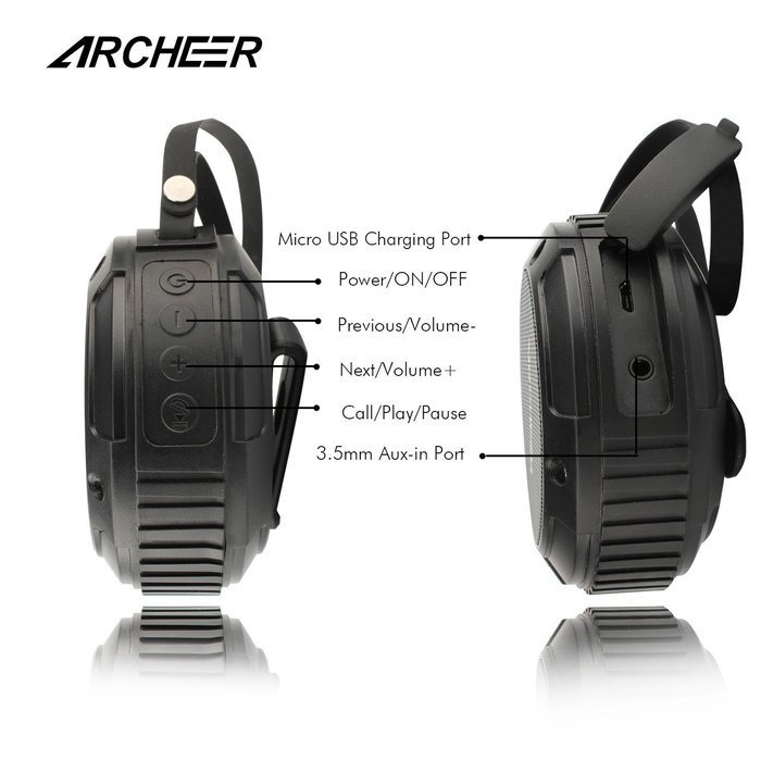 Archeer Waterproof Speaker Portable Outdoor Bluetooth Speaker with Bass, 6 Hour Playtime 5W Driver, A105 Black N2