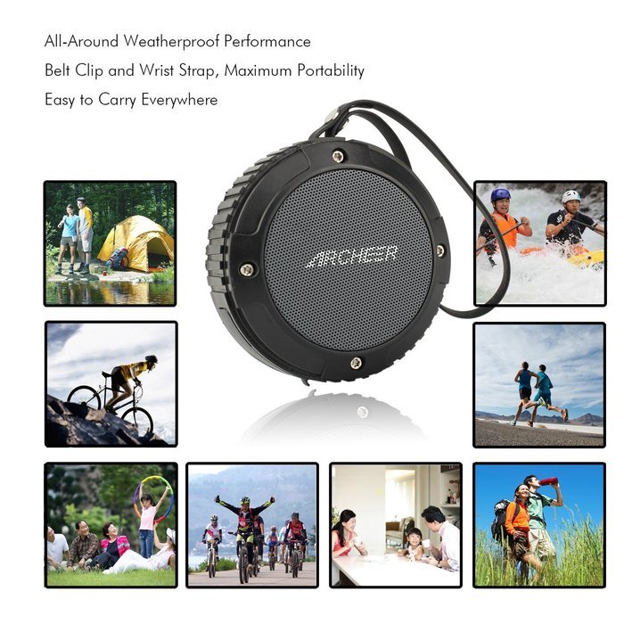 Archeer Waterproof Speaker Portable Outdoor Bluetooth Speaker with Bass, 6 Hour Playtime 5W Driver, A105 Black N4