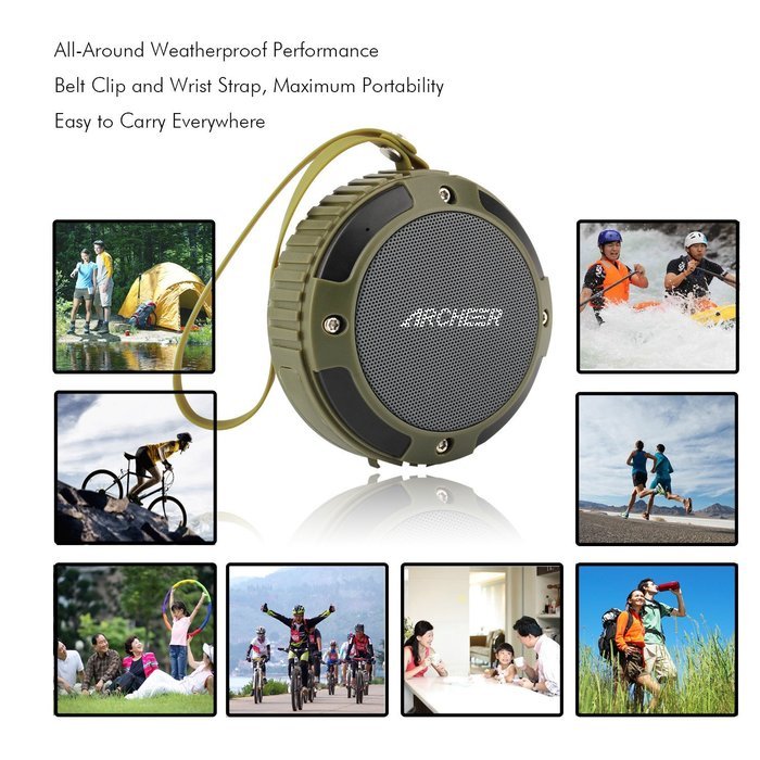 Archeer Waterproof Speaker Portable Outdoor Bluetooth Speaker with Bass, 6 Hour Playtime 5W Driver, A105 Black N13