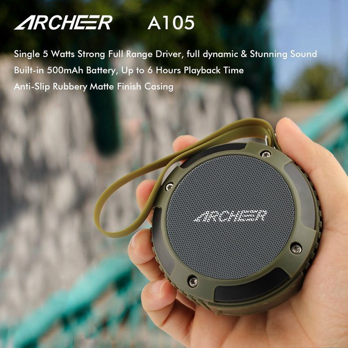 Archeer Waterproof Speaker Portable Outdoor Bluetooth Speaker with Bass, 6 Hour Playtime 5W Driver, A105 Black N15
