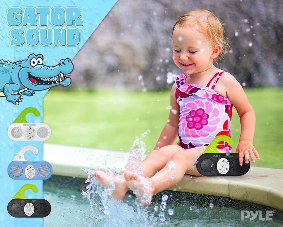 Pyle PSBT25BK Gator Sound Waterproof Bluetooth Shower Speaker with Built-In Mic or Call Answering (Black) N4