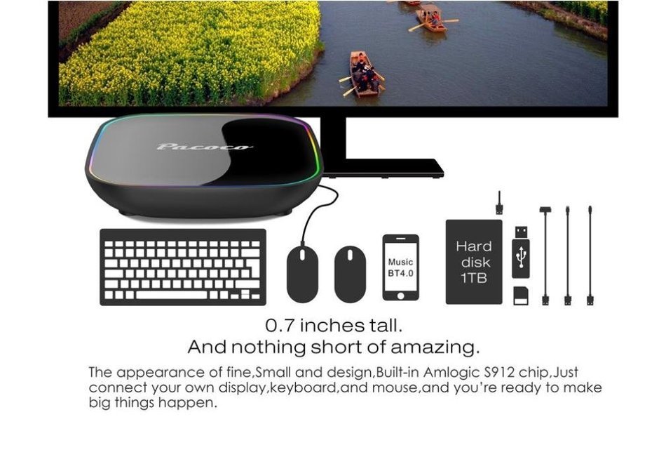 Feccoe Android 6.0 TV Box 2.4G +5G +Bluetooth S912 2.0G Frequency CPU DDR3+16GB KODI 16.1 HD 1920x1080 Media Player... N5