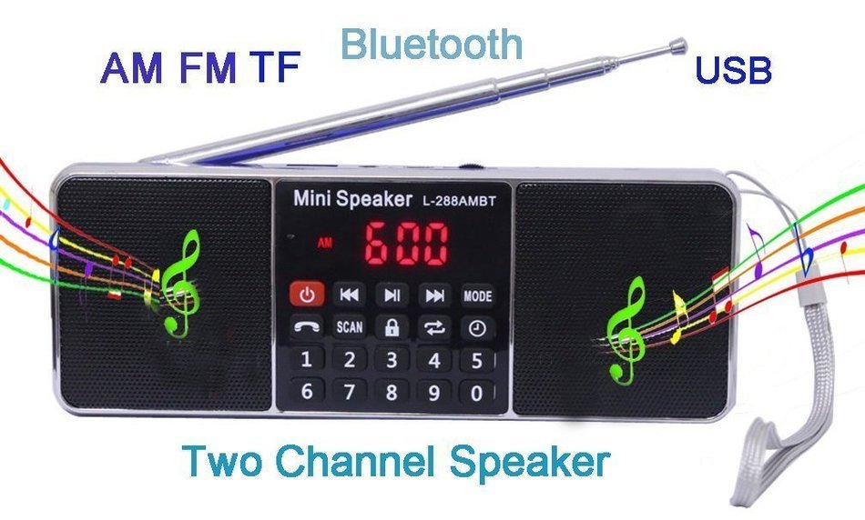 AMPSEVEN Portable AM/FM/SW 3 Band Radio Speaker USB MP3 Music Player Support Memory Delete,TF Card Slot(Red258) N14