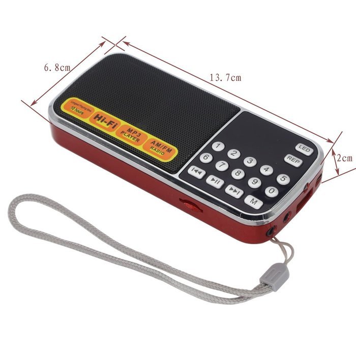 AMPSEVEN Portable AM/FM/SW 3 Band Radio Speaker USB MP3 Music Player Support Memory Delete,TF Card Slot(Red258) N31