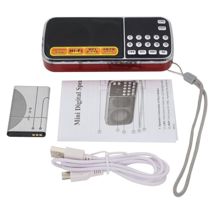 AMPSEVEN Portable AM/FM/SW 3 Band Radio Speaker USB MP3 Music Player Support Memory Delete,TF Card Slot(Red258) N34