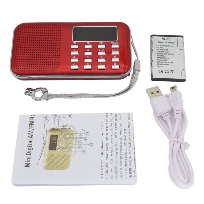 AMPSEVEN Portable AM/FM/SW 3 Band Radio Speaker USB MP3 Music Player Support Memory Delete,TF Card Slot(Red258) N84