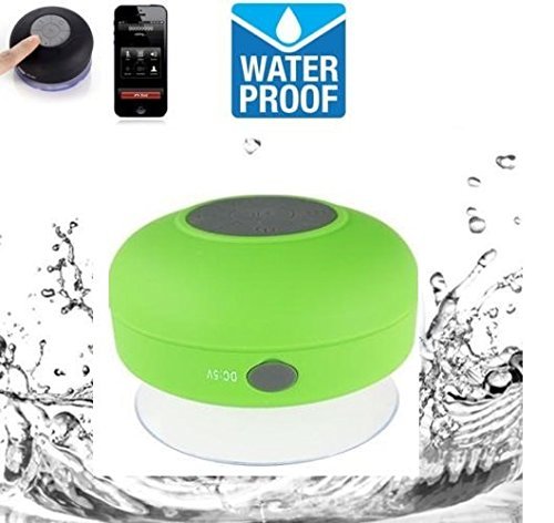 Water Resistant Wireless Bluetooth 3.0 Green Speaker with Built-In Mic, Volume Control, Handsfree Suction Cup,...