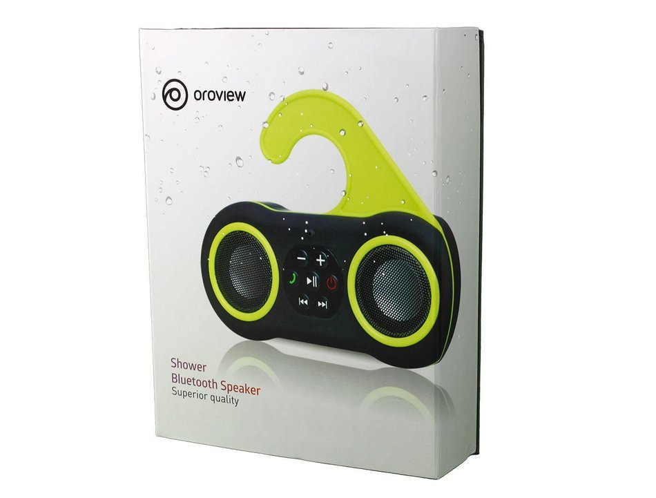 Oroview MAIN-35264 Waterproof Stereo Bluetooth Shower Speaker and Speakerphone, Green/Black