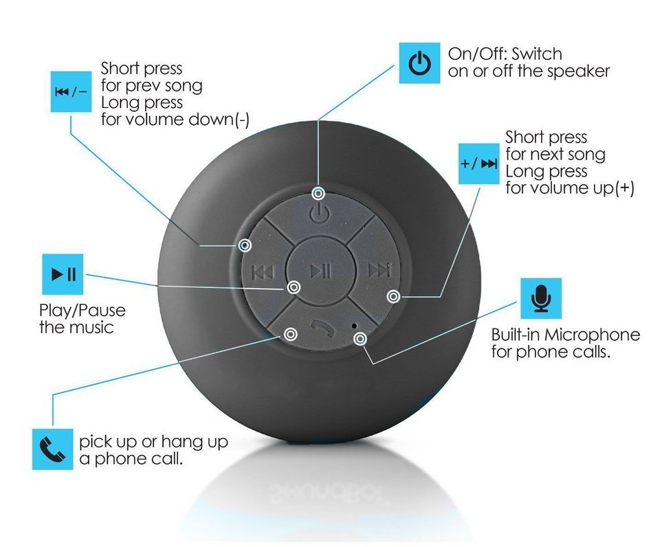 [KAMII] Waterproof Bluetooth Portable Audio System Bluetooth Wireless Waterproof Speaker with Built-in Mic (Black) N2