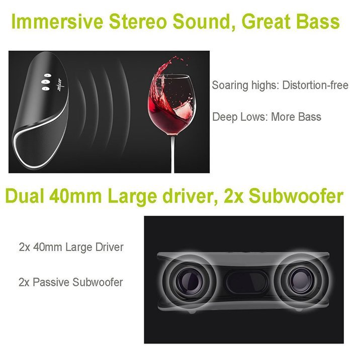 Bluetooth Speakers Zealot S2 Dual Drivers 2xPassive Subwoofer Portable Wireless Speaker Multi-function Micro SD... N2
