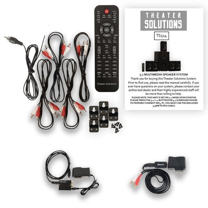 Theater Solutions TS514 Home 5.1 Speaker System with Bluetooth USB FM and Optical Input N3