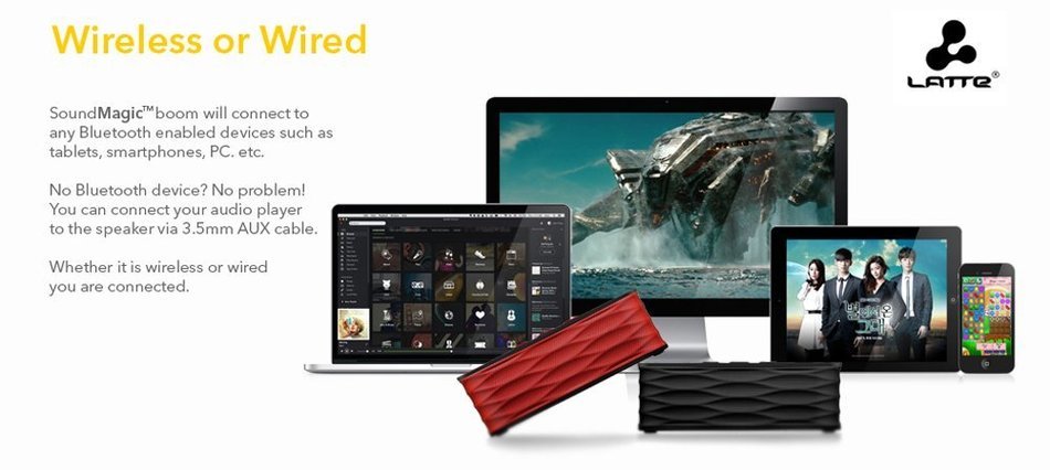 Latte BC235DBLK SoundMagic boom Portable Bluetooth Speaker with a Built-In Microphone and 2 Speakers (Black) N10
