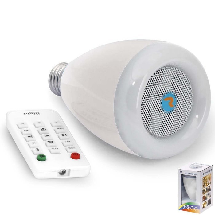 RoryTory Bluetooth Remote Controlled Music Speaker and LED House Party Color Changing Light Combo - White