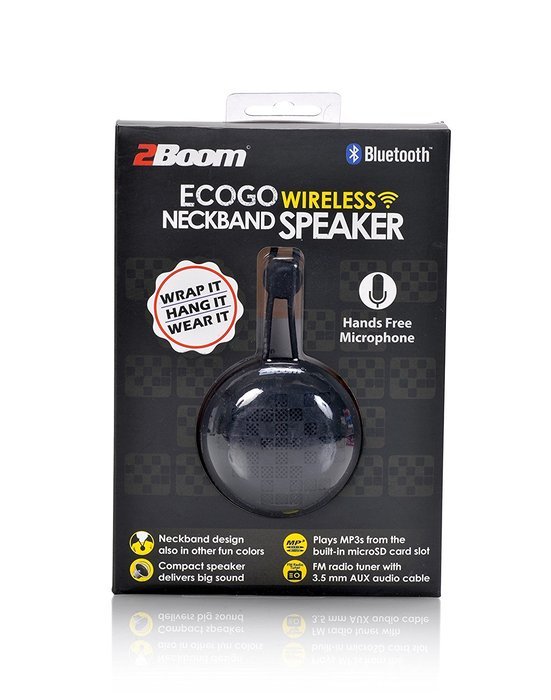 2BOOM Eco Go Mini Wireless Speaker FM Radio Neckband Portable mp3 Microphone Black N2