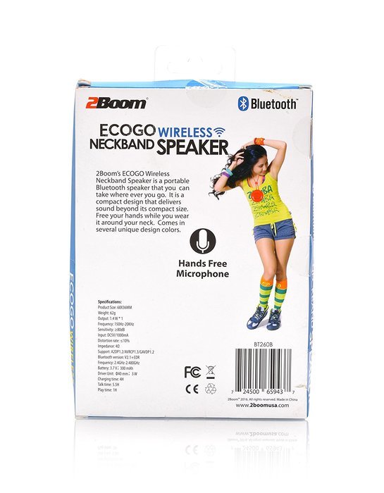 2BOOM Eco Go Mini Wireless Speaker FM Radio Neckband Portable mp3 Microphone Black N8