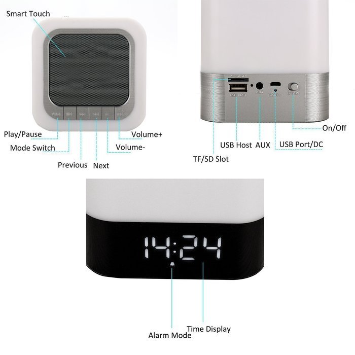Light Bluetooth Speaker ,Musky DY28 Wireless Portable Speaker With Touch Sensor LED Lamp Music Player,Alarm Clock... N3