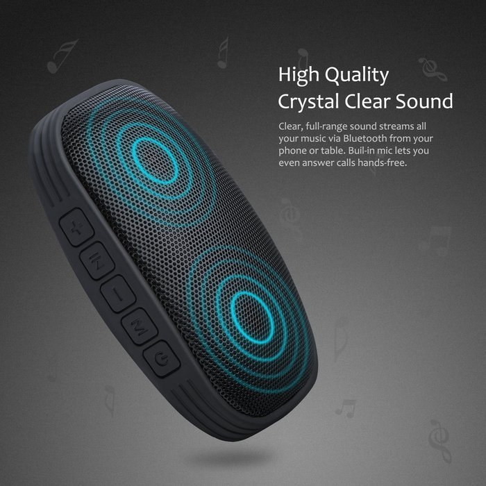 Atill Portable Wireless Bluetooth Speaker for iPhone, iPad, Samsung (Outdoor, Waterproof) - Black N5