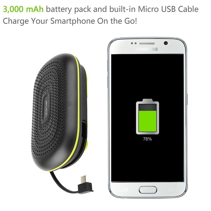 ARCHEER Portable Wireless Bluetooth Shower Speakers With 3000mAh Power Bank External Battery Charger, Bulit-in... N4