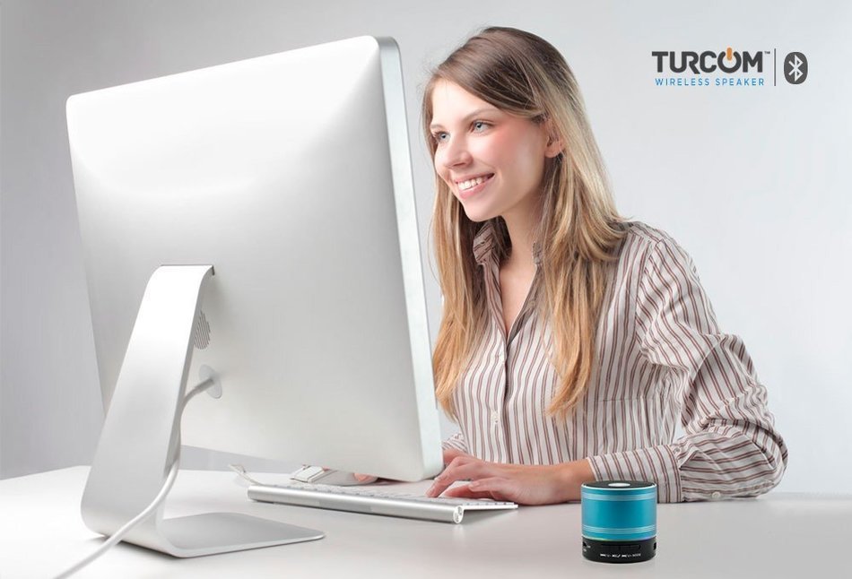 Turcom TS-451 Mini Blue Wireless Bluetooth Speaker 360 Degree Sound Enhanced Bass Hands Free 5 Hour Playtime Audio... N6