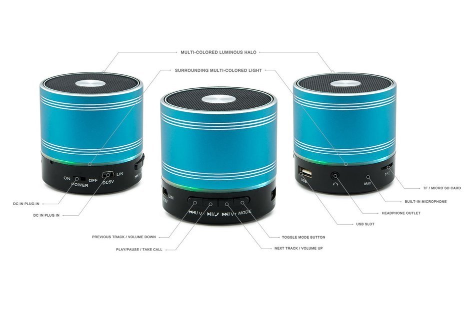 Turcom TS-451 Mini Blue Wireless Bluetooth Speaker 360 Degree Sound Enhanced Bass Hands Free 5 Hour Playtime Audio... N8