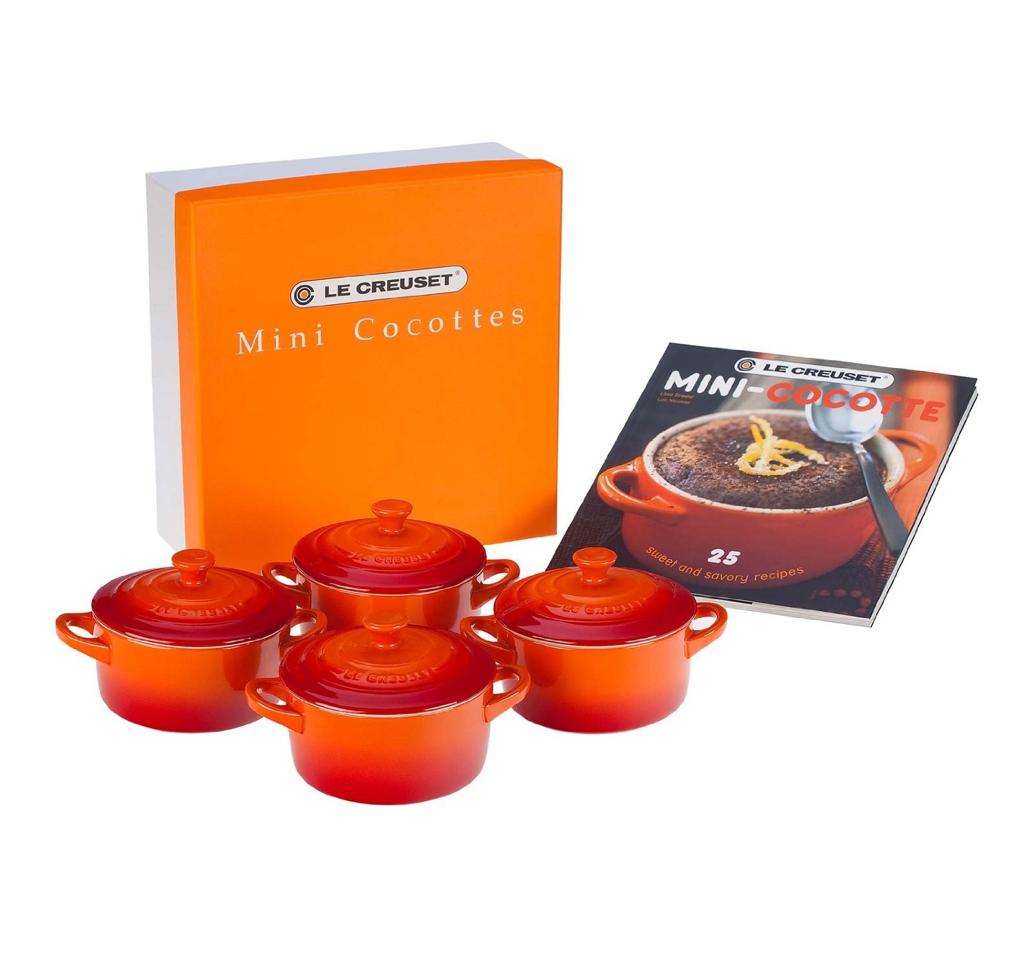 Le Creuset Set of 4 Mini Cocottes with Cookbook, Palm free image download