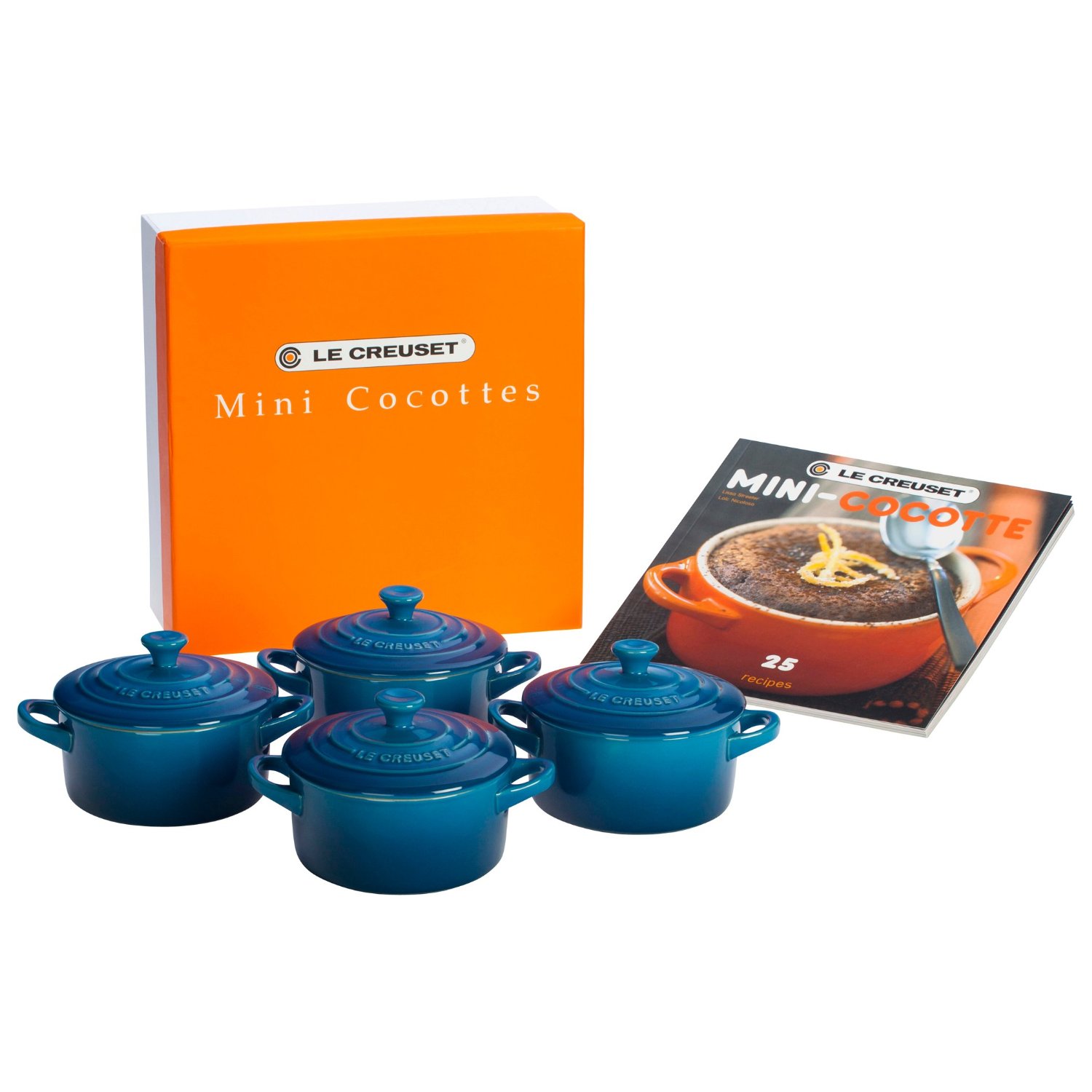 Le Creuset Set of 4 Mini Cocottes with Cookbook, Palm N2 free image ...