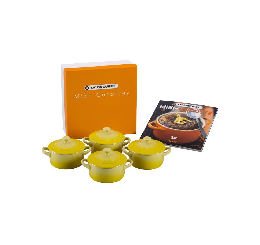 Le Creuset Set of 4 Mini Cocottes with Cookbook, Palm N5 free image ...