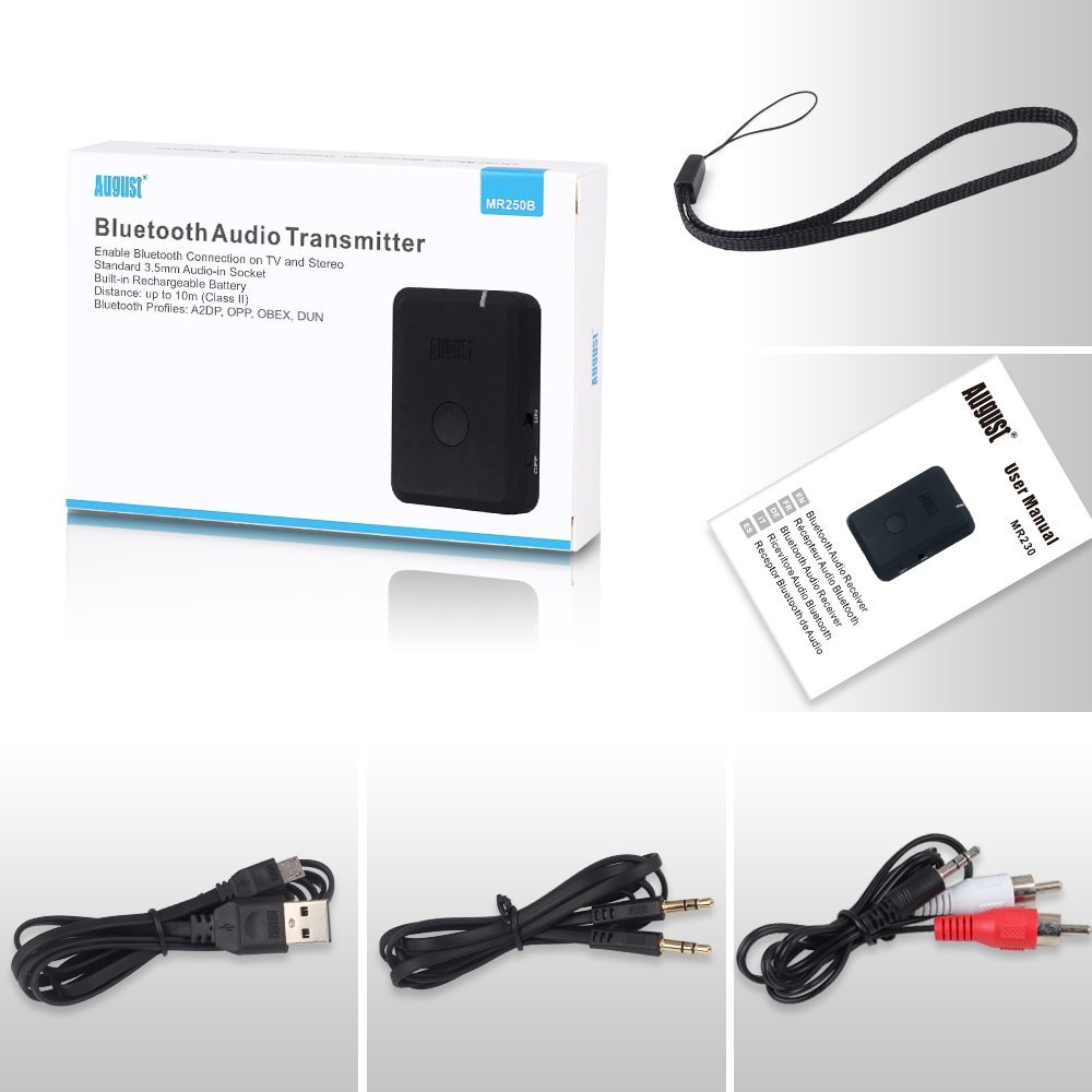 August Mr250 Bluetooth Wireless Transmitter - Audio Sender For Tv To 