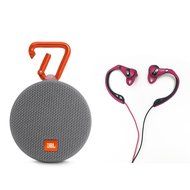 JBL Clip 2 Waterproof Portable Bluetooth Speaker (Gray) and Polk Audio UltraFit 500 Mid-Flange Earphones (Pink...