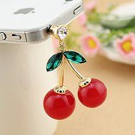 Romantic Cherry Rhinestones Mobile Dust Plug Moblie Chain 3.5mm For iPhone Samsung Xiaomi Color Pink