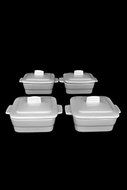 Set 4 Individual Portion White Porcelain Square Casserole Cocotte Dishes
