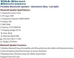 Portable Bluetooth Speaker, Black Aluminium Alloy - LED Light - Compatible with Smartphone, Tablets, Iphone, Samsung... N3