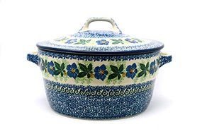 Polish Pottery Baker - Round Covered Casserole - Blue Pansy