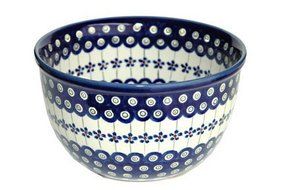 Polish Pottery Flowering Peacock Medium Mixing Bowl