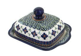 Polish Pottery Mosaic Flower Square Butter Dish