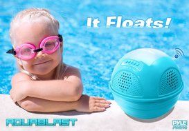 Pyle PWR90DWT Aqua Blast Waterproof Bluetooth Floating Pool Speaker System with Built-In Rechargeable Battery... N2