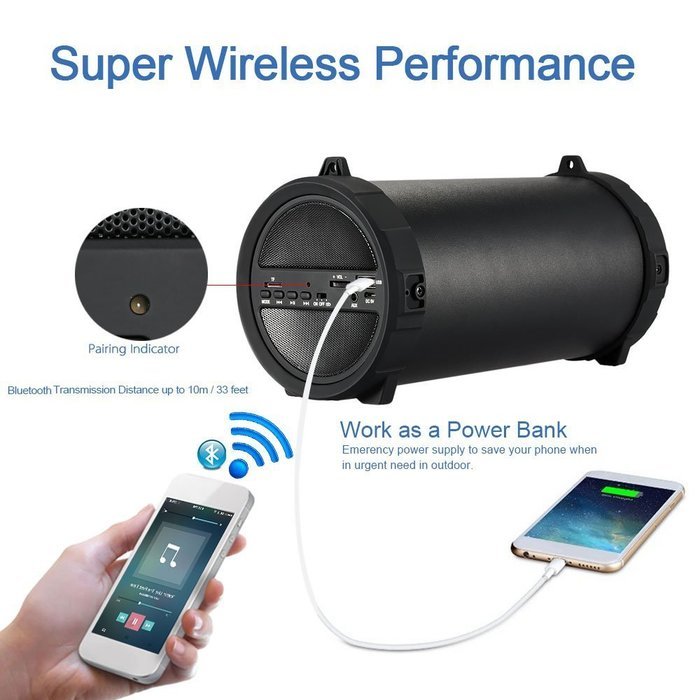 Docooler&reg; travel Loudspeaker Wireless Bluetooth Speaker Multimedia Mobile Loudspeaker USB &3.5mm FM Radio Subwoofer... N6