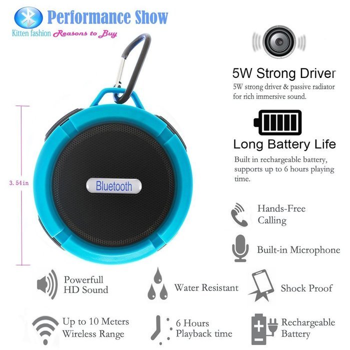 Bluetooth Speaker Waterproof Shockproof Mini Portable Sport Speaker Wireless HIFI Speaker Built-in Mic Handsfree... N4